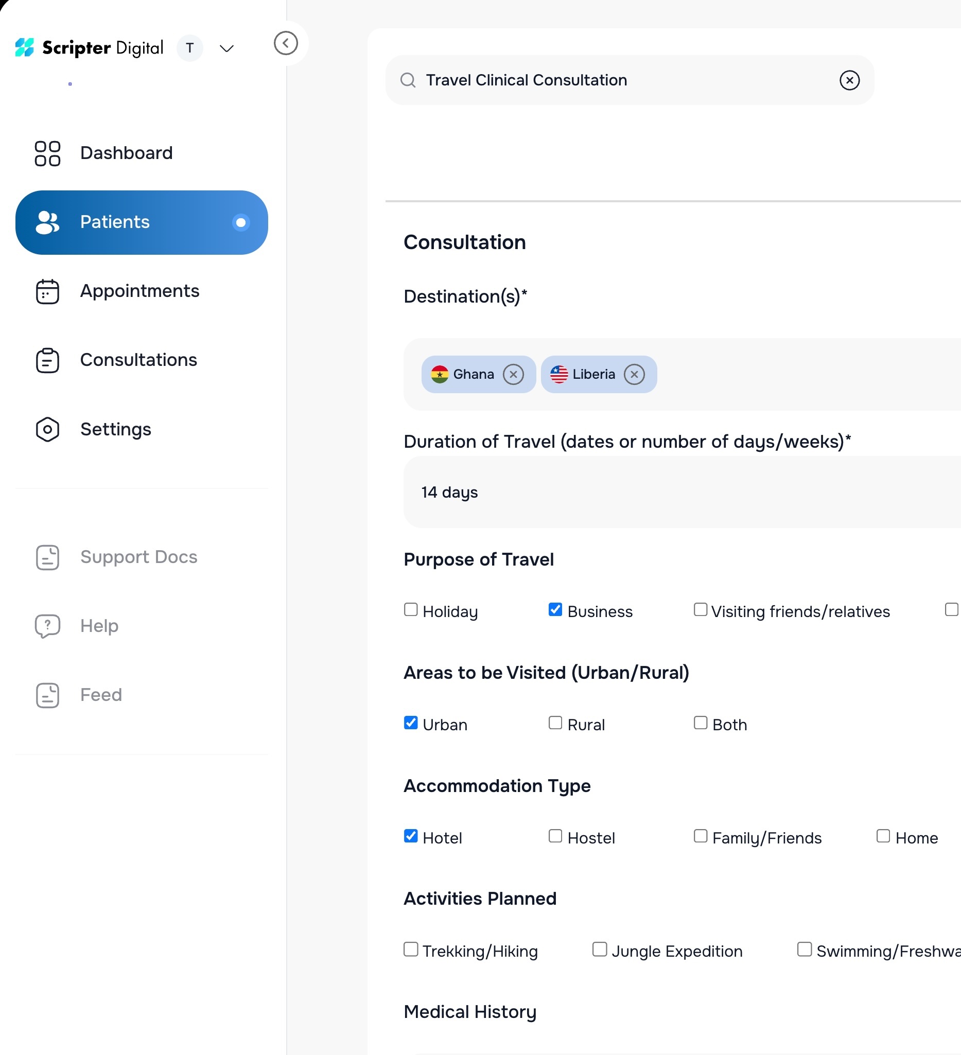 Clinical Template Interface - Travel consultation decision support panel