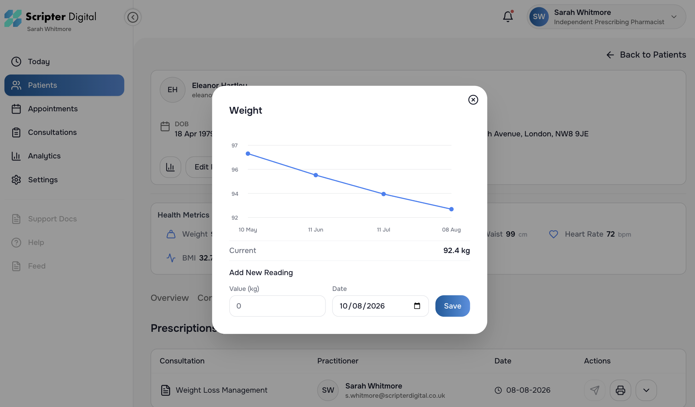 Patient record with prescription history